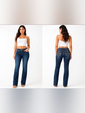 Zenim Dark Blue Bootcut Jeans with Embroidered Back Pockets